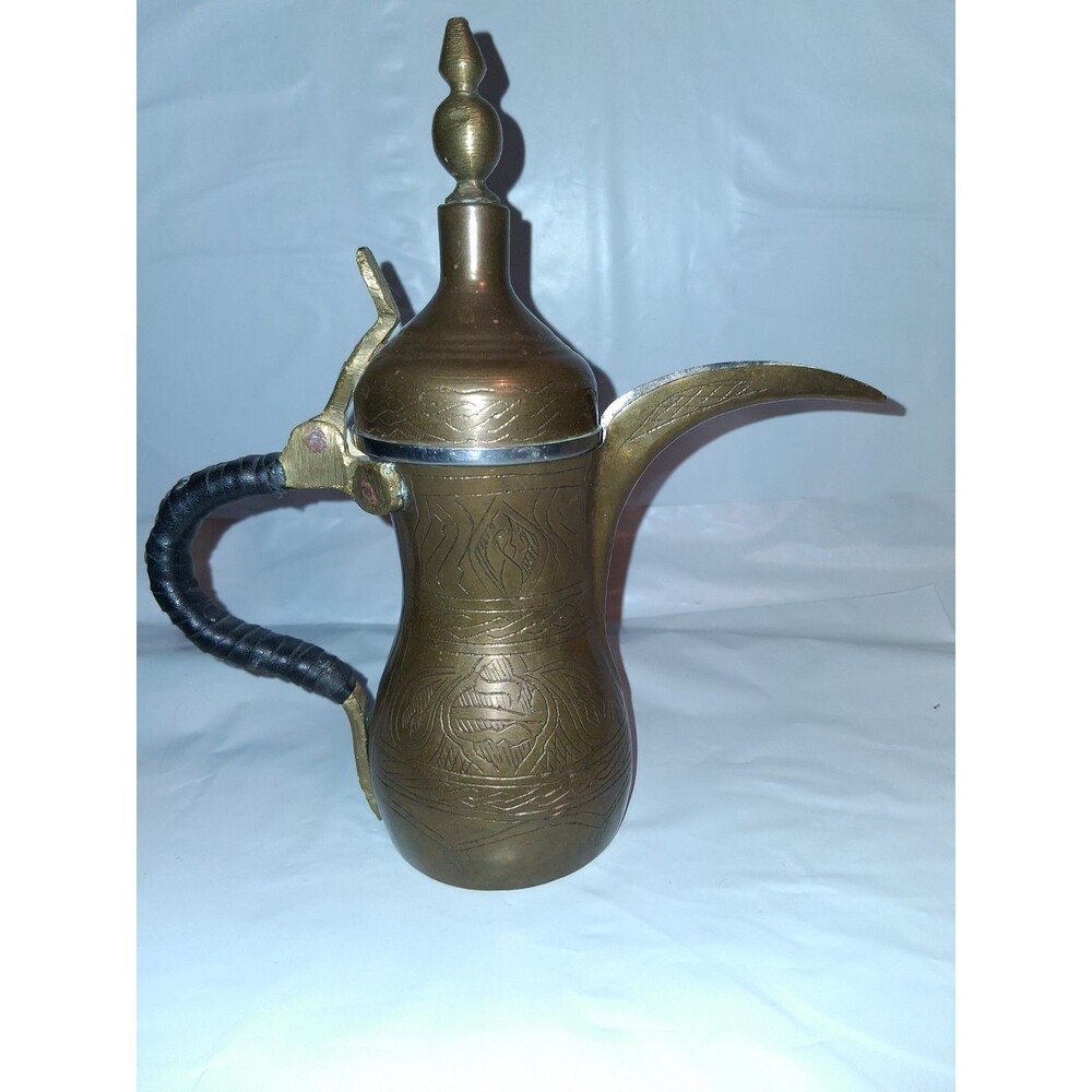 Vintage‎ Brass Dallah Coffee Tea Pot Middle Eastern Handmade Arabic Engraved